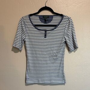 Ralph Lauren Blue and White Striped Short Sleeve Top